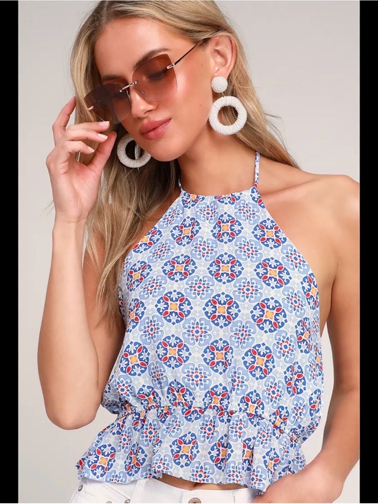 Lulus Tops - Lulus Patterned Halter Crop Top